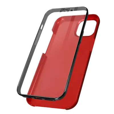 Integralna zašcitna torbica za iPhone 13 Pro, sprednja in zadnja stran, trdna, mehka na dotik kovinska - rdeca
