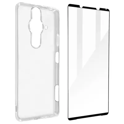 Sony Xperia Pro-I 360° Protection Pack: mehak silikonski gel ovitek iz kaljenega stekla Contour Black - prozoren