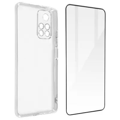 Xiaomi Poco M4 Pro 5G / Xiaomi Redmi Note 11S 5G 360° Protection Pack: ovitek iz mehkega silikonskega gela, kaljeno steklo, obris crn - prozoren