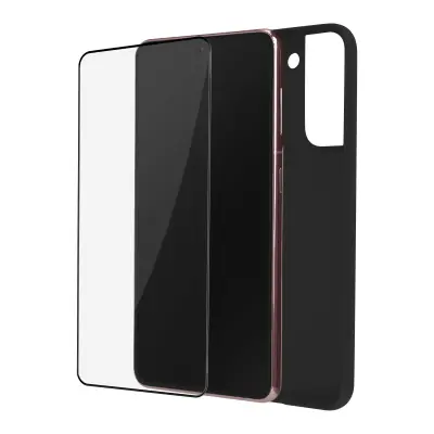 Popolna zašcita za Samsung Galaxy S22 Plus, mat crn silikonski ovitek proti prstnim odtisom, crno poševno kaljeno steklo