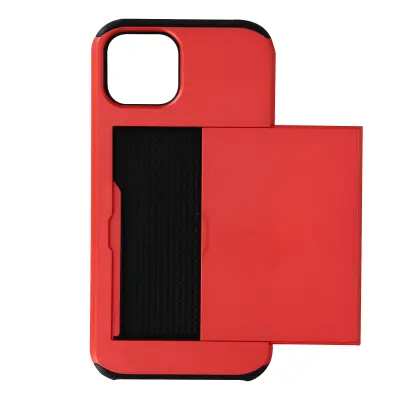 Ovitek za iPhone 13 Pro iz dveh materialov, odporen na udarce z drsnim držalom za kartice - rdec