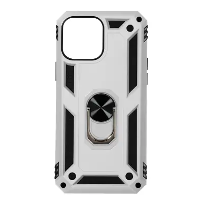 Trden ovitek iz dveh materialov za iPhone 13 Mini s podpornim obrocem - srebrn