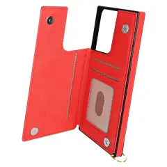 Samsung Galaxy S21 Ultra Shockproof etui z vrvico z varnim držalom za kartico - rdec