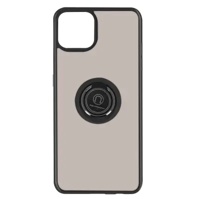 Ovitek za iPhone 13 Mini, odporen proti udarcem, z držalom za prstan in trdo zadnjo stranjo z ucinkom dima - crn