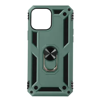 Trden ovitek iz dveh materialov za iPhone 13 Mini s podpornim obrocem - temno zelen