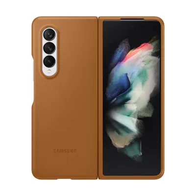 Samsung, Usnjeno ohišje za Samsung Galaxy Z Fold 3, združljivo z brezži?nim polnjenjem, Rjava