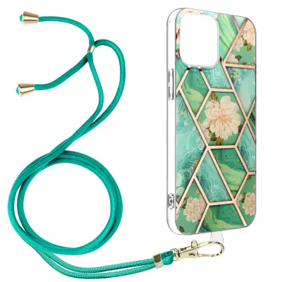 Ovitek z vrvico za iPhone 12 Mini, geometrijski vzorec - turkizna
