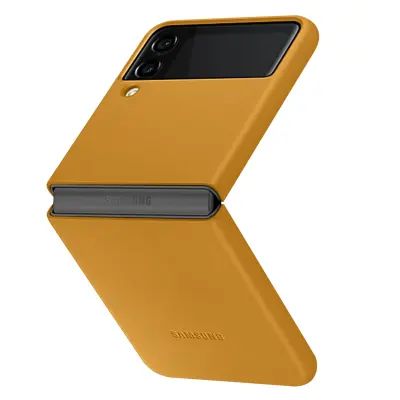Zašcitna torbica iz pravega usnja za Samsung Z Flip 3 5G rumena