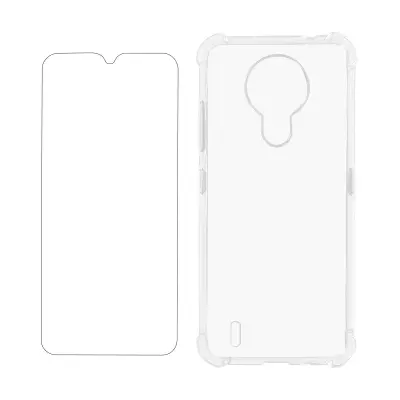 Nokia 1.4 360° Protection Pack, prozoren silikonski ovitek, odporen na udarce, s kaljenim steklom