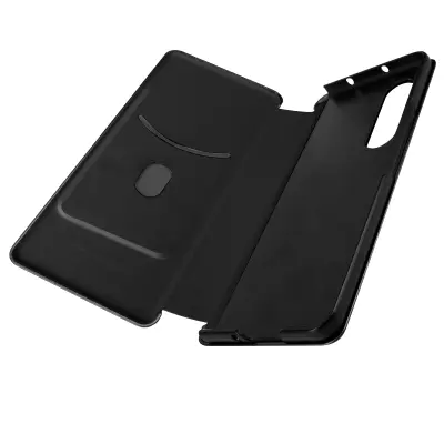 Ovitek Samsung Z Fold 3 z zavihkom za držalo za kartico z zapestnim pašckom, crna z ogljikovim ucinkom