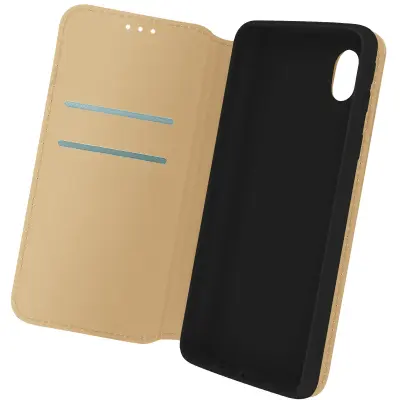 Samsung Galaxy A01 Core video stojalo in torbica denarnica, magnetni preklop - zlata