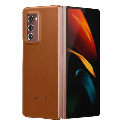 Originalna usnjena torbica Samsung za Galaxy Z Fold 2, notranjost mehka na dotik, serija usnjenih prevlek - rjava
