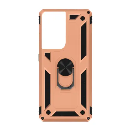 Ovitek Ultra Shockproof za Samsung Galaxy S21 s kovinskim obrocem za stojalo - roza zlato