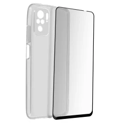 Zašcitni paket Xiaomi Redmi Note 10s / Note 10 in Poco M5s silikonski ovitek gel film kaljeno steklo crna