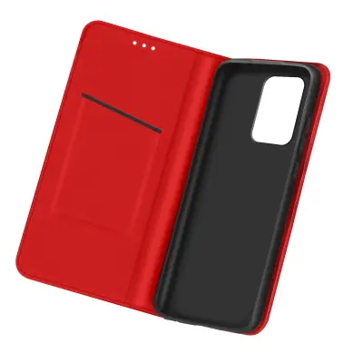 Usnjena torbica za Samsung Galaxy A72, magnetni preklop, funkcija stojala - rdeca