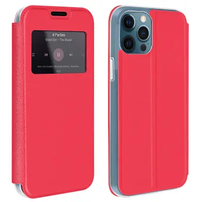 Ovitek za okno Apple iPhone 12 Pro Max z držalom za kartice in stojalom za video - rdec