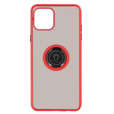 Ovitek z obrockom za iPhone 12 in 12 Pro - zamrznjena hrbtna stran proti prstnim odtisom, združljiv z magnetnim držalom - rdec