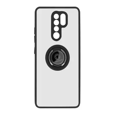 Ovitek z obrocem za Xiaomi Redmi 9 - hrbtna stran proti prstnim odtisom, združljiva z magnetnim stojalom - crna