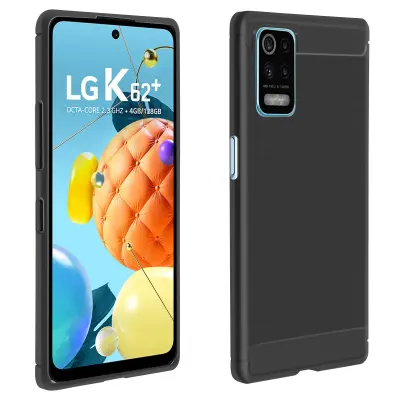 LG K62 / K52 Silikonski ovitek z ucinkom ogljika in brušenega ucinka z ojacanimi vogali - crn