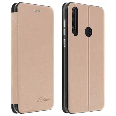 Etui za Huawei Y6p Leatherette, držalo za kartice in stojalo za video, zbirka Haja - rožnato zlato