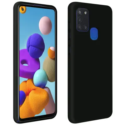 Ovitek za Samsung A21s iz poltrdnega silikona z mehkim zakljuckom - crn