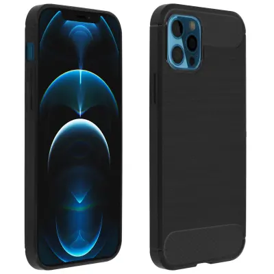 Silikonski ovitek z ogljikovim in brušenim ucinkom za iPhone 12 Pro Max z ojacanimi vogali - crn