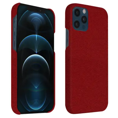 Ovitek iz blaga za iPhone 12/12 Pro, trda zašcita proti udarcem - rdeca