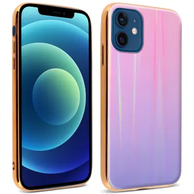 Mavricni holografski ovitek za iPhone 12 Mini, zbirka Aurora - roza