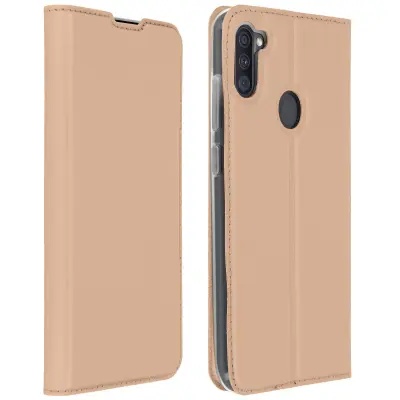 Ovitek s satenastim ucinkom za Samsung Galaxy A11 / M11 z držalom za kartice in stojalom za video - roza zlato