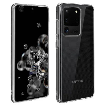 360° zašcitni paket: Silikonsko ohišje iz kaljenega stekla iz gela - prozoren crn obris str. Samsung Galaxy S20 Ultra