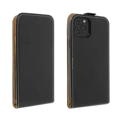 iPhone 12 Pro Max Vertical Flip Case Držalo za kartico, gladek ucinek - crn