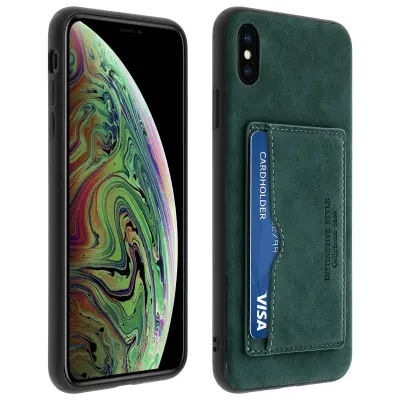 Trda torbica v videzu staranega usnja z držalom za kartico, retro dizajn - temno modra str. Apple iPhone XS Max