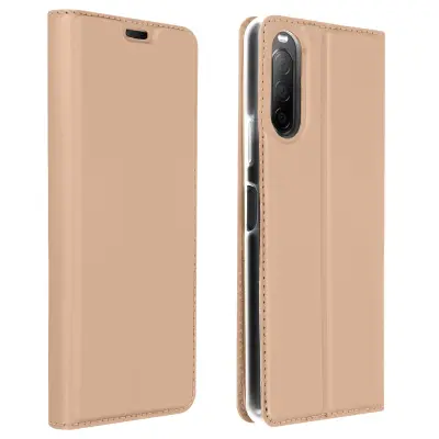 Ovitek s satenastim ucinkom za Sony Xperia 10 II z držalom za kartico in videoposnetkom - roza zlato
