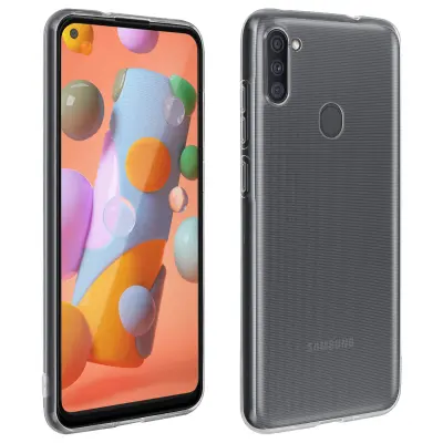 Samsung Galaxy A11 / M11 360° Protection Pack: Ovitek iz kaljenega stekla iz silikonskega gela - prozoren crn obris