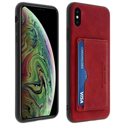 Trda torbica v videzu staranega usnja z držalom za kartice, retro dizajn - bordo rdeca str. Apple iPhone XS Max