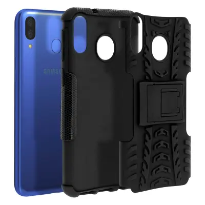 Zašcitna torbica, odporna proti udarcem, z integriranim stojalom - crna str. Samsung Galaxy M20