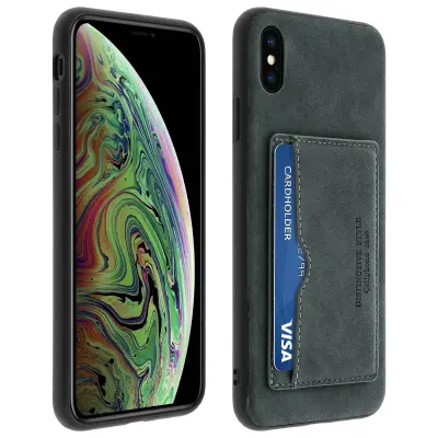 Trda torbica v videzu staranega usnja z držalom za kartico, retro dizajn - temno siva str. Apple iPhone XS Max