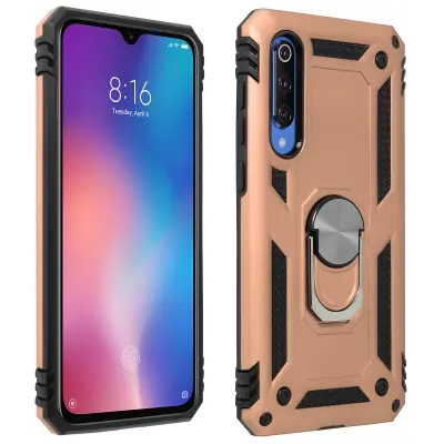 Ohišje, odporno na udarce, s kovinskim držalom za obrocke - rožnato zlato str. Xiaomi Mi 9 SE