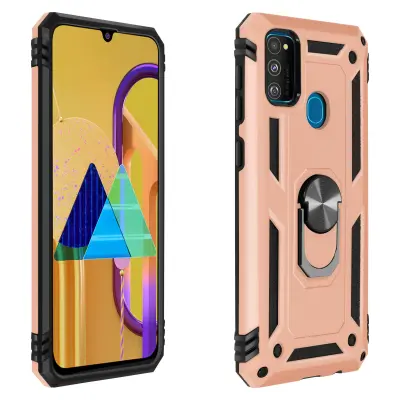 Ovitek za Samsung Galaxy M31 / M30s / M21, odporen na udarce, s kovinskim držalom za prstan - roza zlato