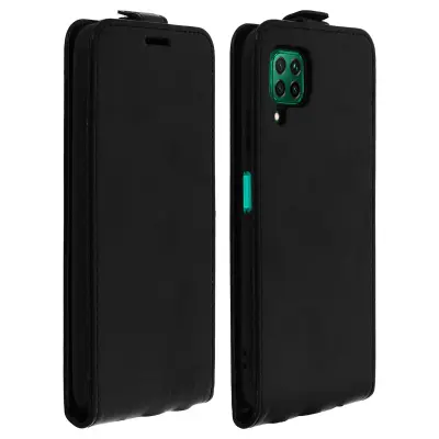 Navpicna preklopna torbica Huawei P40 Lite z gladkim ucinkom držala za kartico - crna