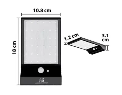 Solarna LED svetilka s senzorjem MacLean, 450lM, 6000K, IP65, črne barve