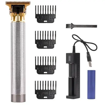 T9 akumulatorski brivnik in strižnik za lase in brado – prirezovalnik 1500mAh srebrn