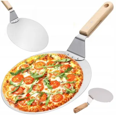 Močan okrogel inox lopar za pico 44cm lesen ročaj