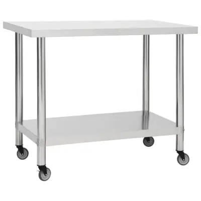 vidaXL Kuhinjska delovna miza s kolesi 100x45x85 cm nerjaveče jeklo