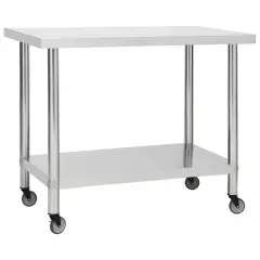 vidaXL Kuhinjska delovna miza s kolesi 100x60x85 cm nerjaveče jeklo
