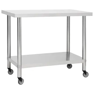 vidaXL Kuhinjska delovna miza s kolesi 100x60x85 cm nerjaveče jeklo