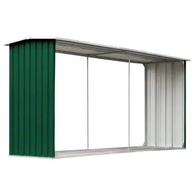 vidaXL Vrtna lopa za drva pocinkano jeklo 330x92x153 cm zelena