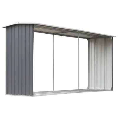 vidaXL Vrtna lopa za drva pocinkano jeklo 330x92x153 cm sive barve