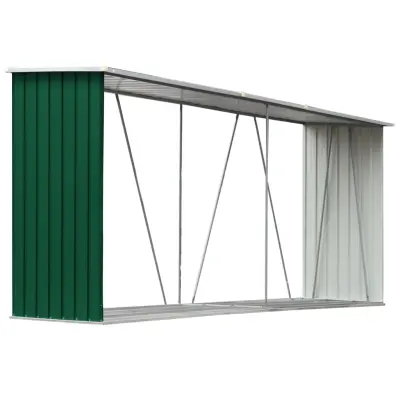 vidaXL Vrtna lopa za drva pocinkano jeklo 330x84x152 cm zelena