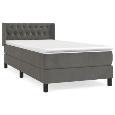 vidaXL Box spring postelja z vzmetnico temno siv 90x190 cm žamet